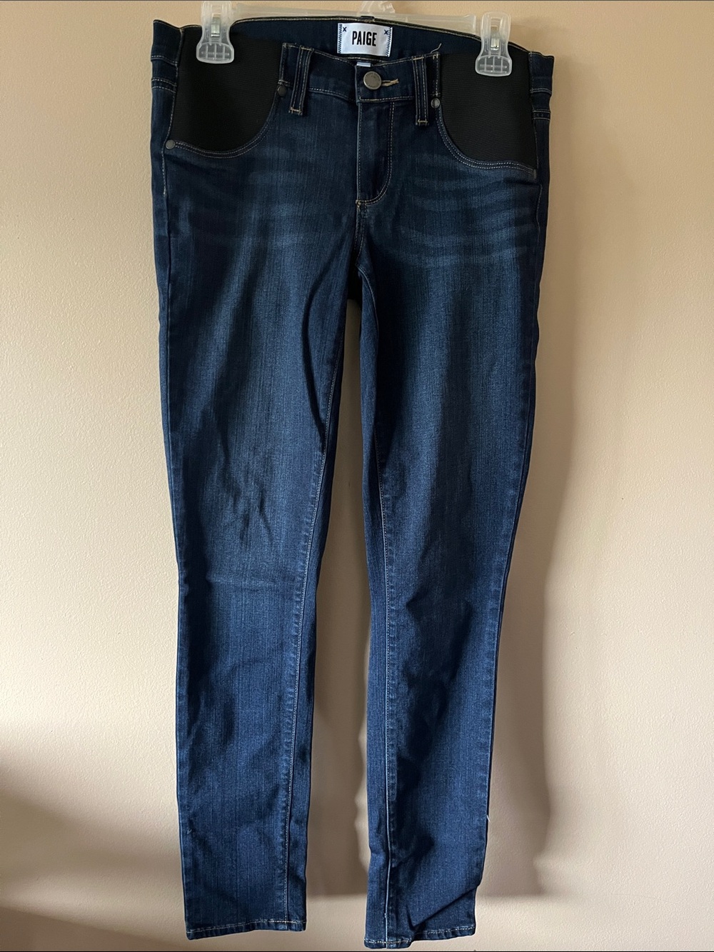 PAIGE Dark Blue Maternity Jeggings with Stretch Panel